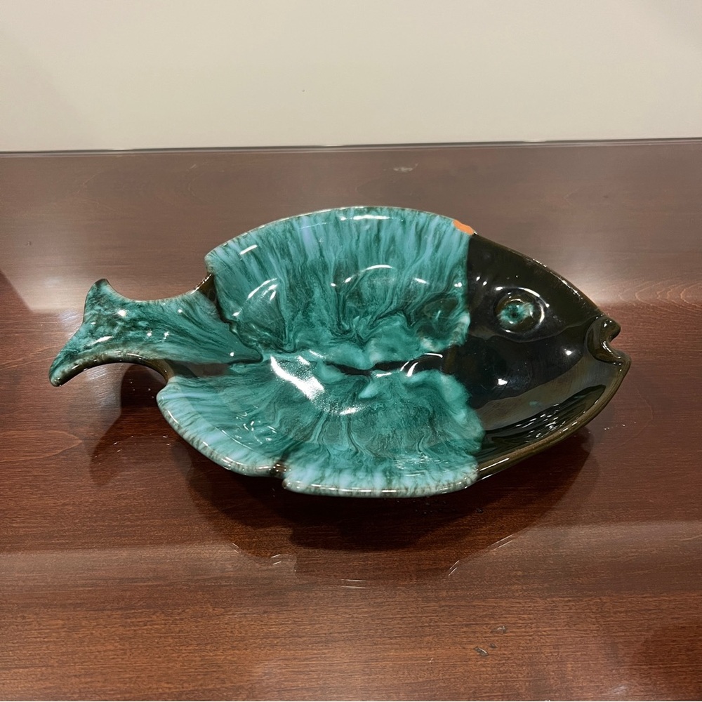 Green and Black Fish-Shaped Ceramic Dish